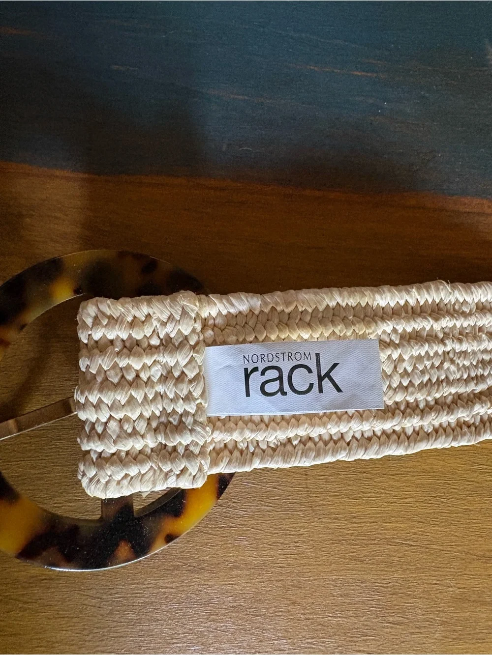 Woven Cream Women’s Belt with Tortoiseshell Ring Buckle